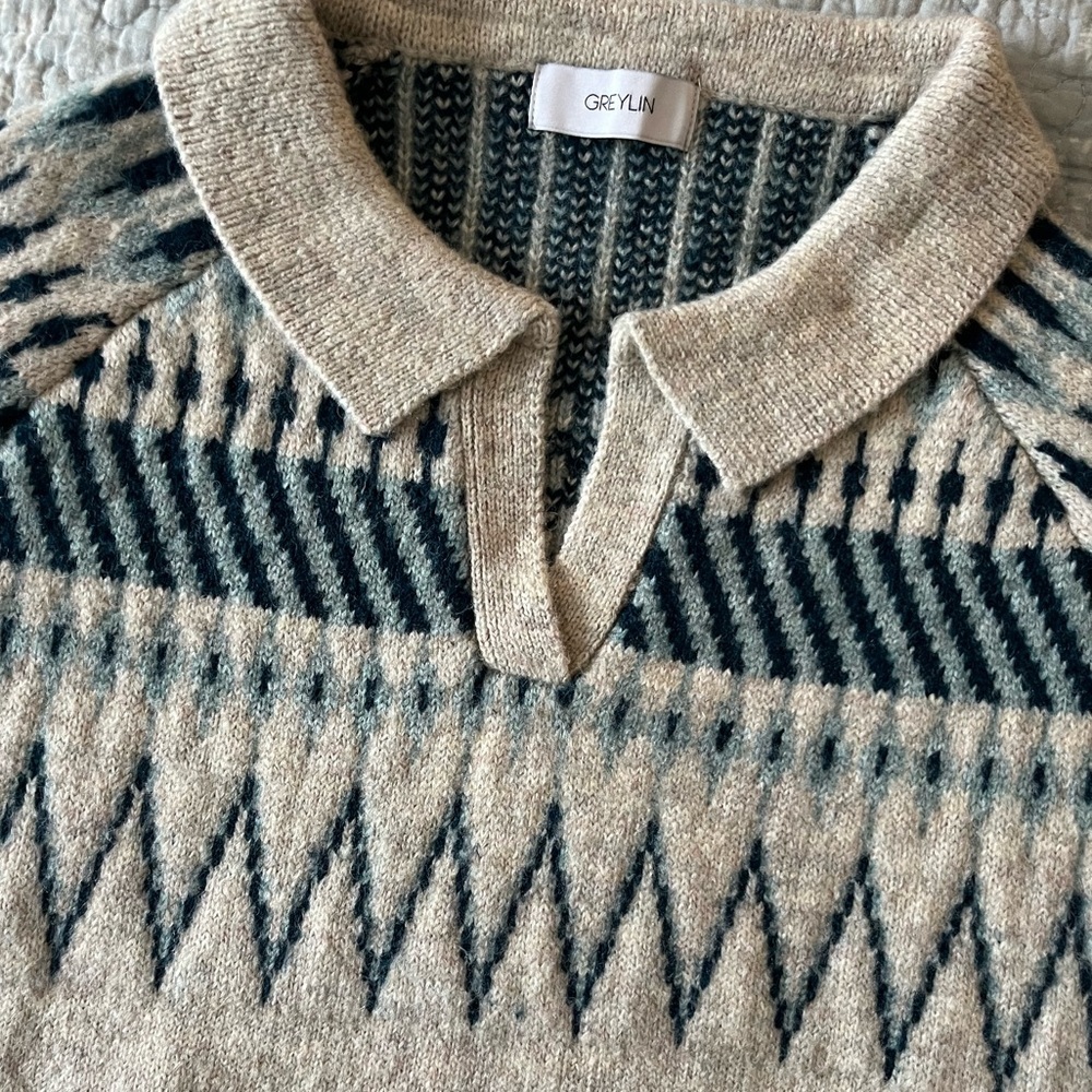 Greylin Nordic Fair Isle Collared Sweater, Size M - Picture 6 of 7